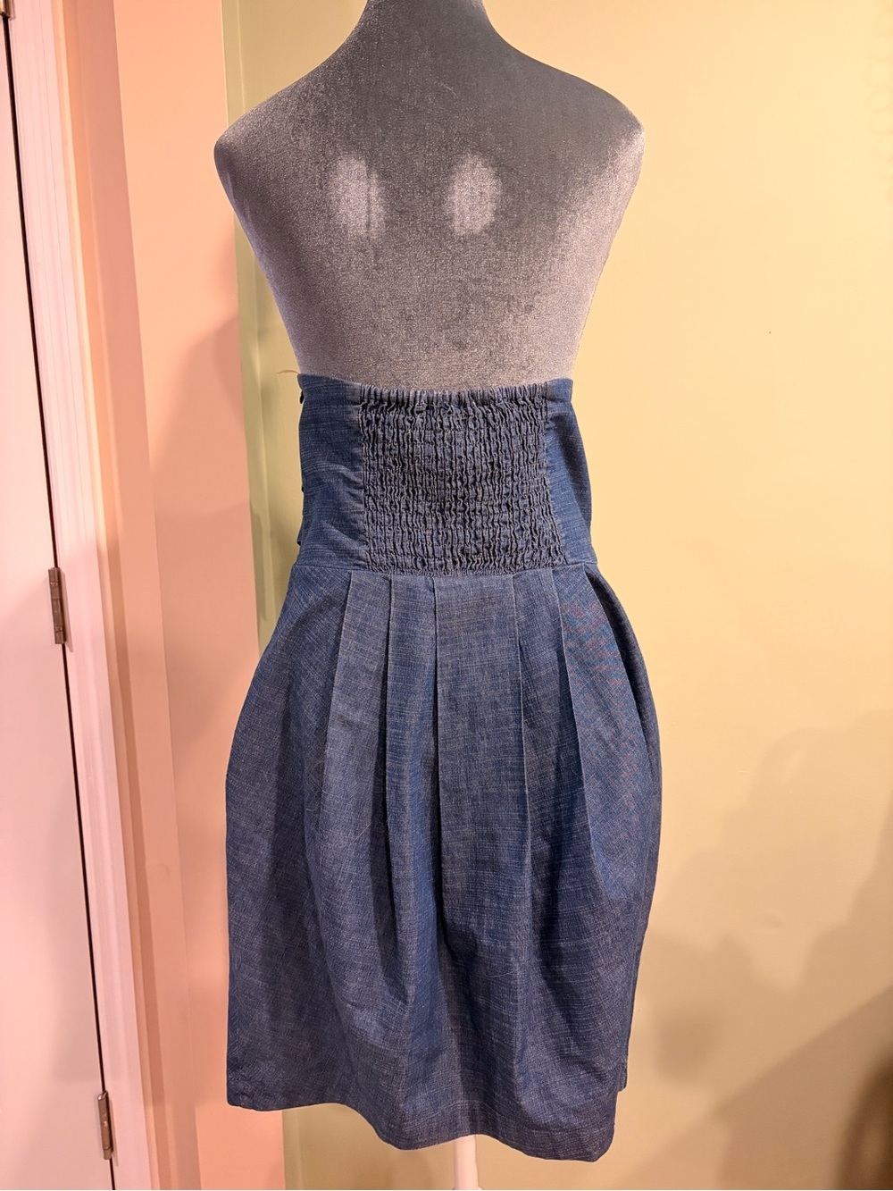 Romeo & Juliet Couture Strapless Chambray Denim Mini Dress Pleated Bustier L - Picture 3 of 5